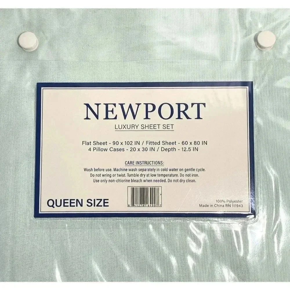 Newport Aqua Queen Size Sheet Set + 2 Bonus Pillow Cases